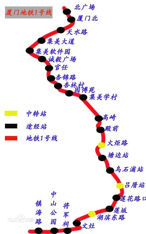 厦门地铁线路图高清版一号线