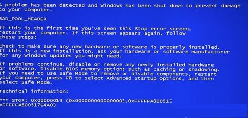 0x00000019win7蓝屏显示器没反应